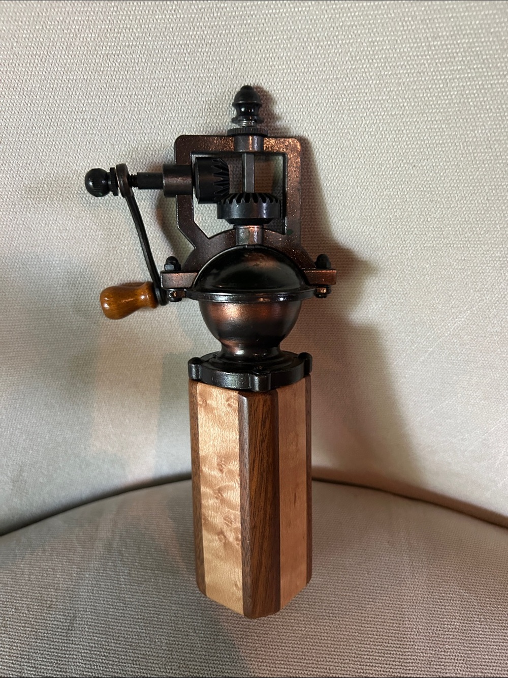 Vintage-Style Black and Wood Manual Coffee Grinder - Unbranded